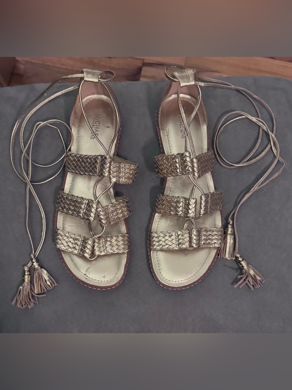 Michael Kors Metallic Gold Woven Lace-Up Sandals, Monterey Gladiator Sandals